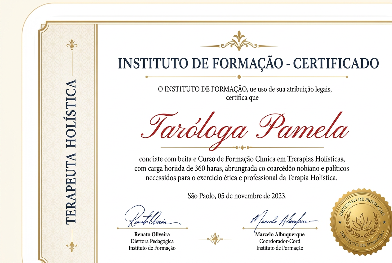 Certificado em Vidência Amorosa e Aconselhamento Espiritual — Taróloga Pamela